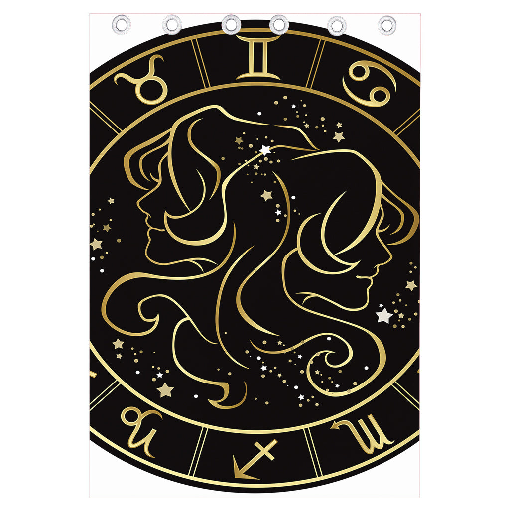Gold And Black Gemini Sign Print Curtain