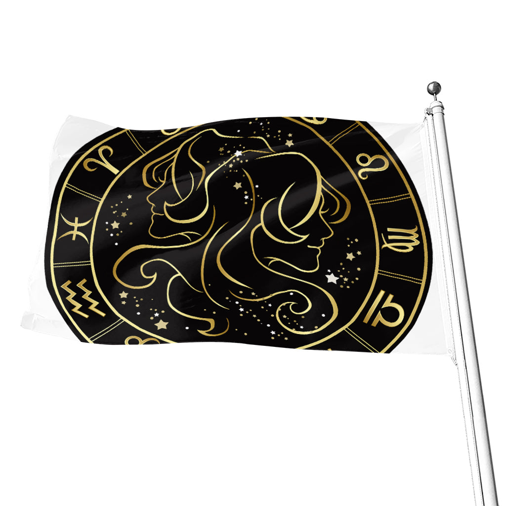 Gold And Black Gemini Sign Print Flag