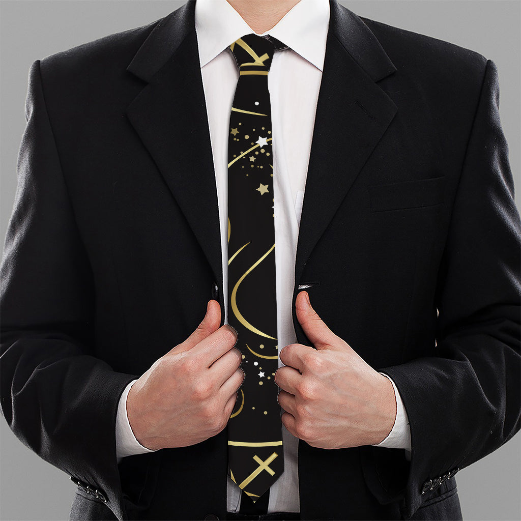 Gold And Black Gemini Sign Print Necktie