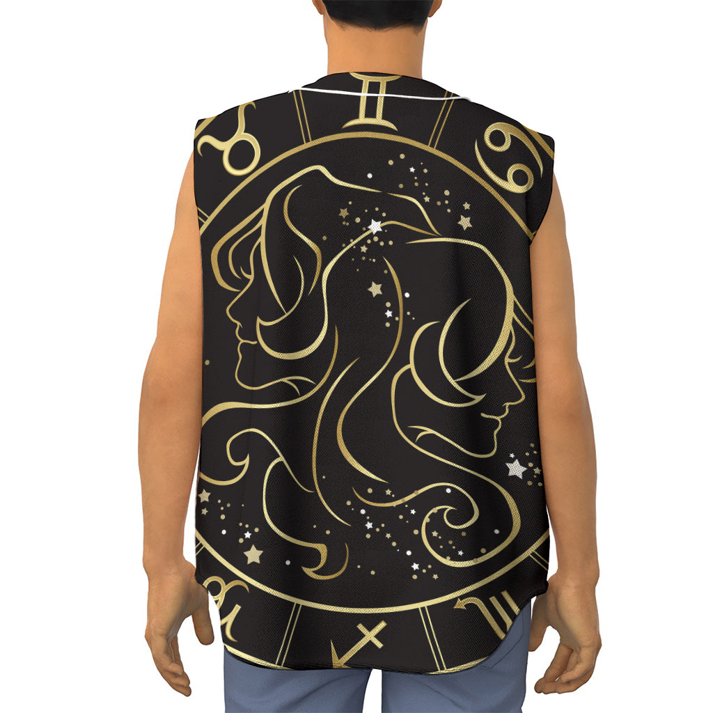 Gold And Black Gemini Sign Print Sleeveless Baseball Jersey