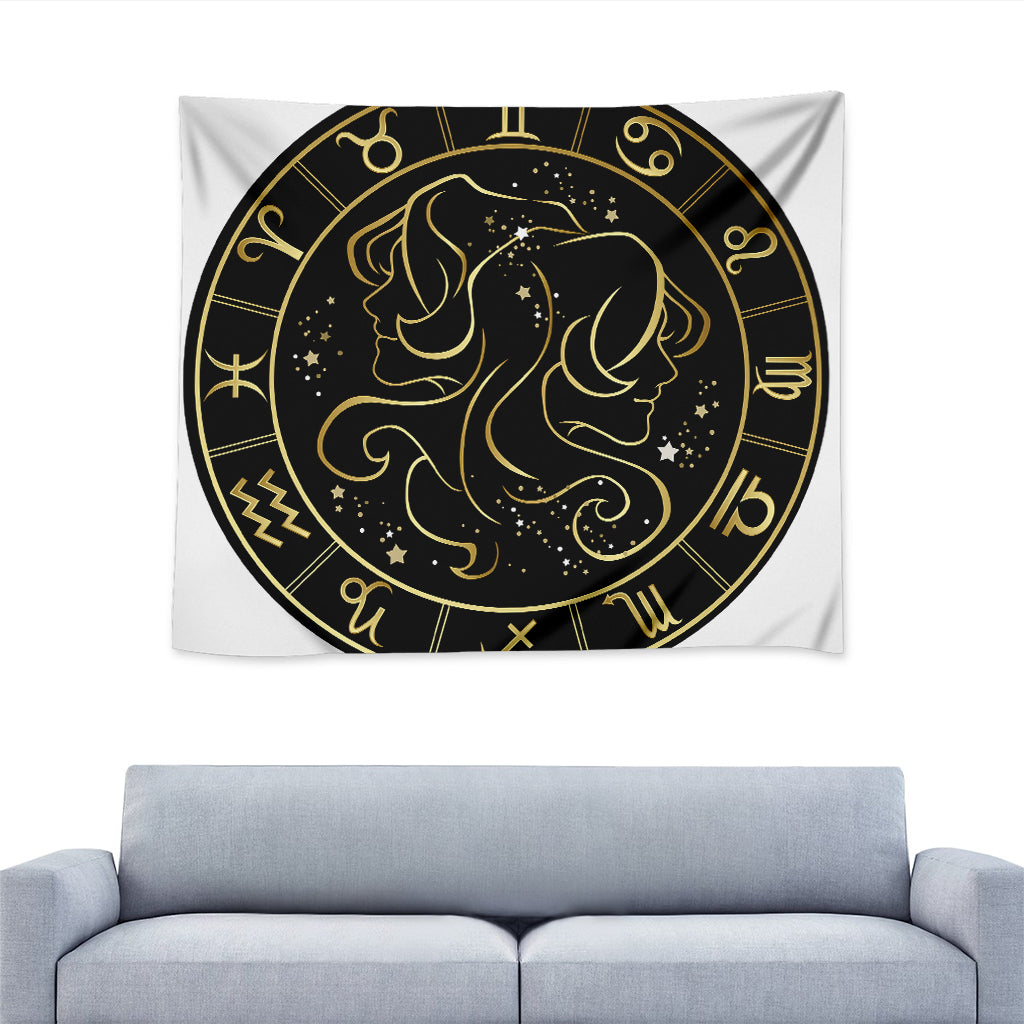 Gold And Black Gemini Sign Print Tapestry
