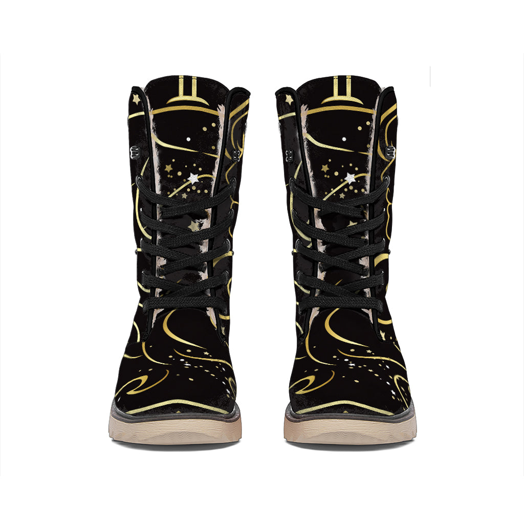 Gold And Black Gemini Sign Print Winter Boots