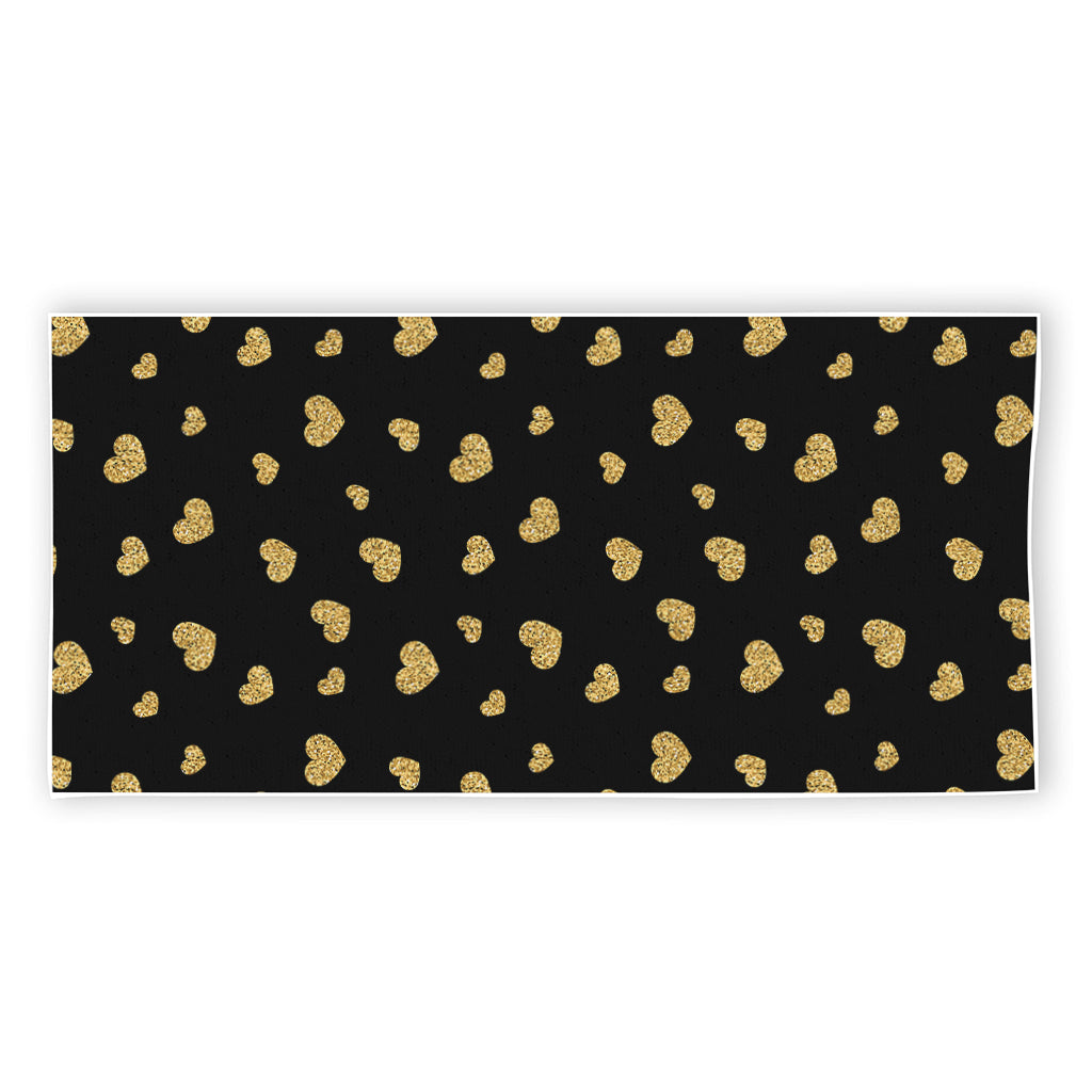 Gold And Black Heart Pattern Print Beach Towel