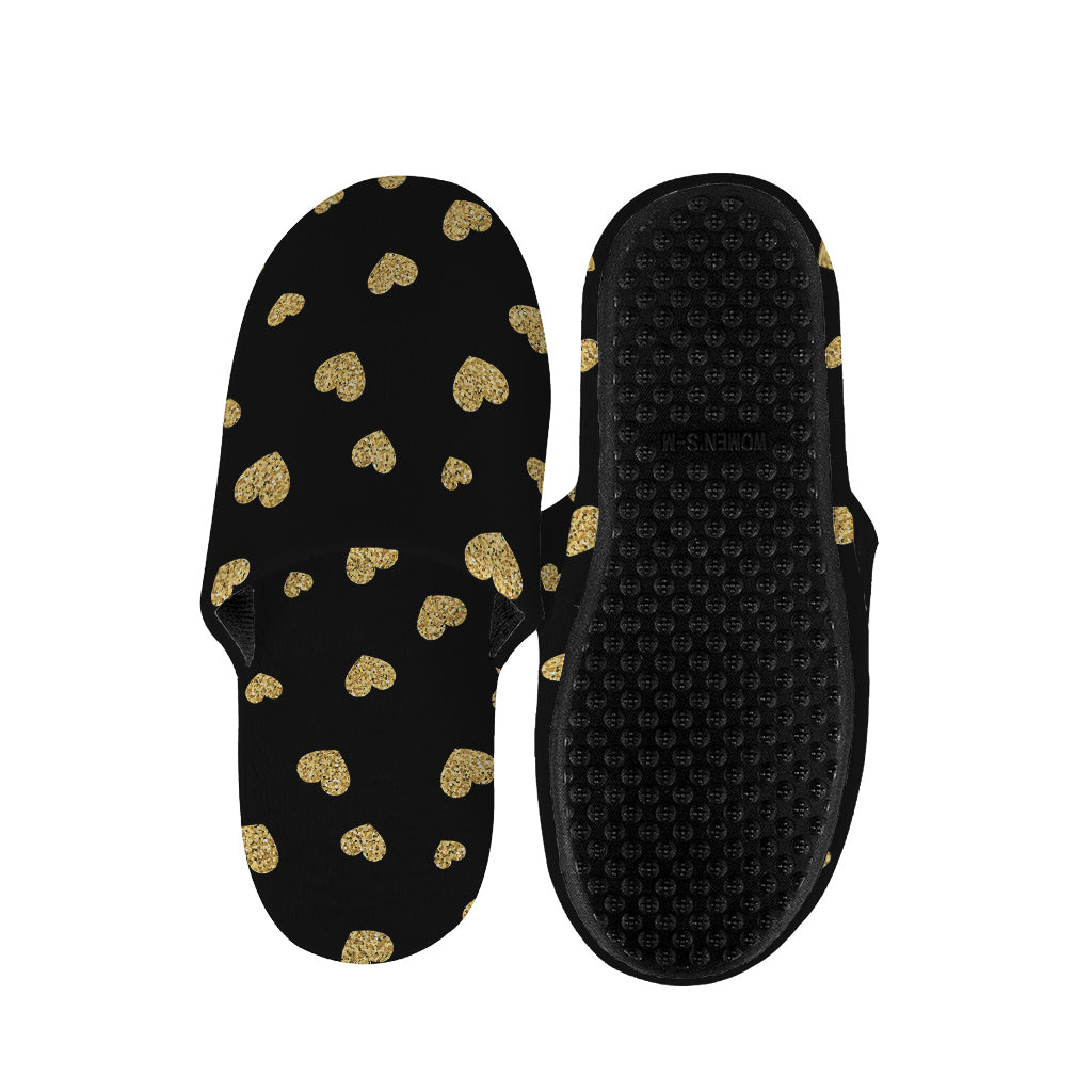 Gold And Black Heart Pattern Print Slippers