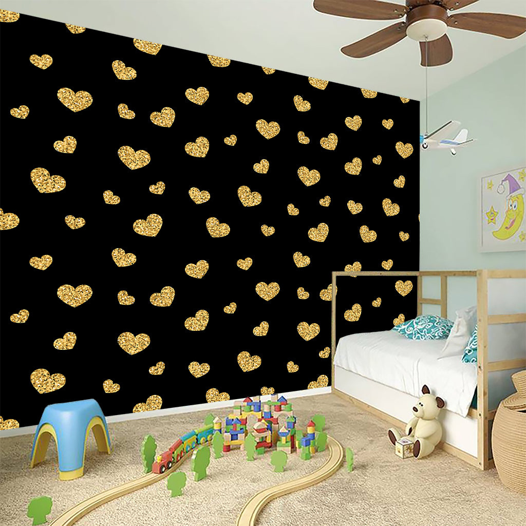 Gold And Black Heart Pattern Print Wall Sticker