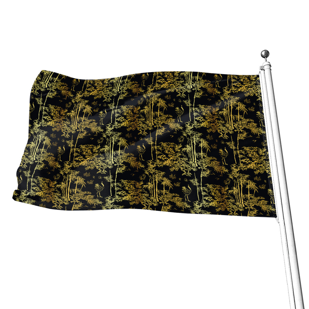 Gold And Black Japanese Bamboo Print Flag