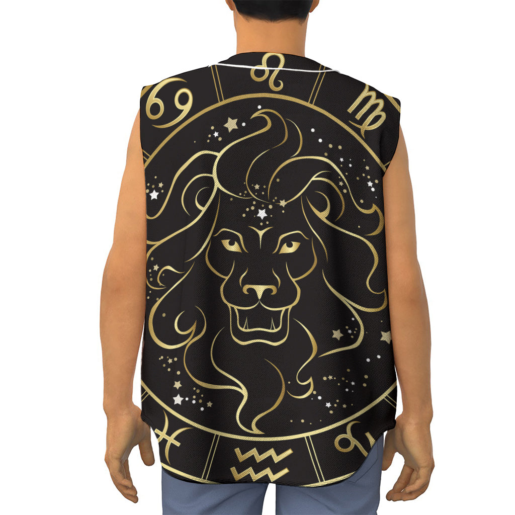 Gold And Black Leo Sign Print Sleeveless Baseball Jersey
