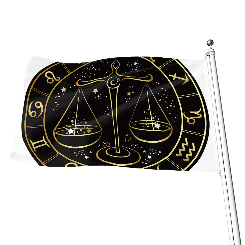 Gold And Black Libra Sign Print Flag