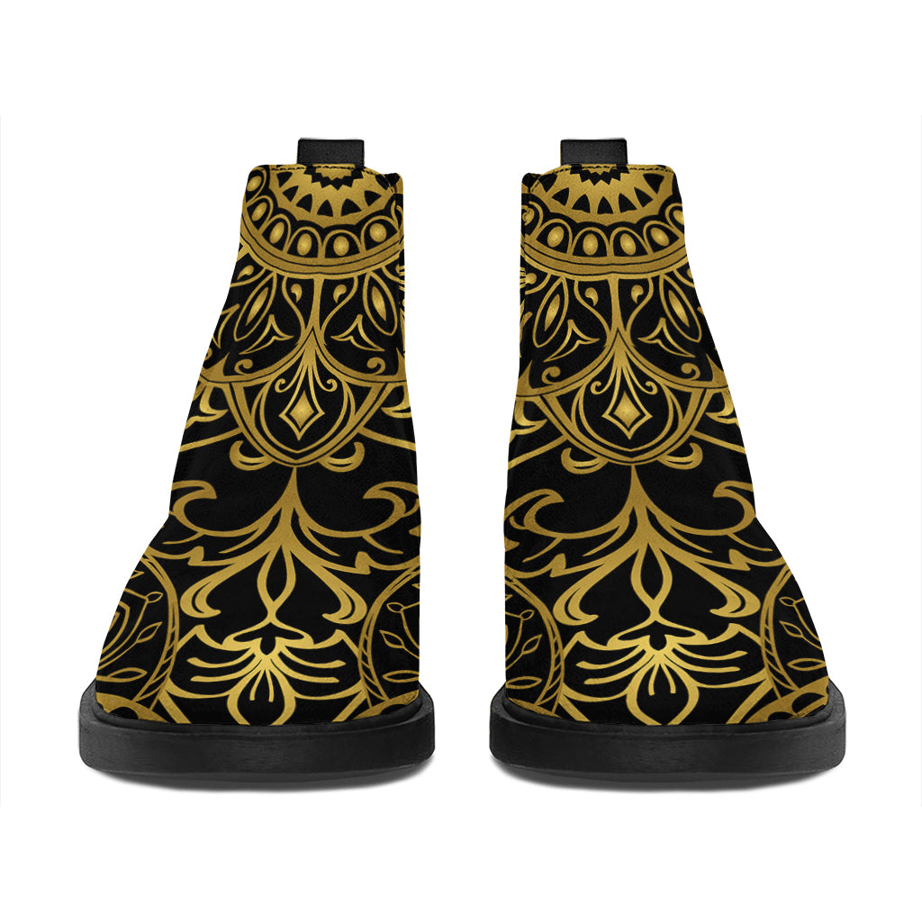 Gold And Black Mandala Print Flat Ankle Boots