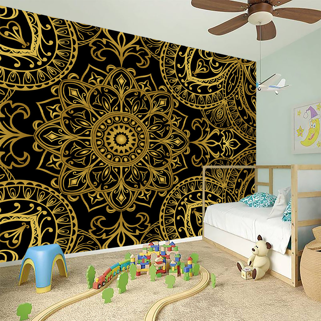 Gold And Black Mandala Print Wall Sticker