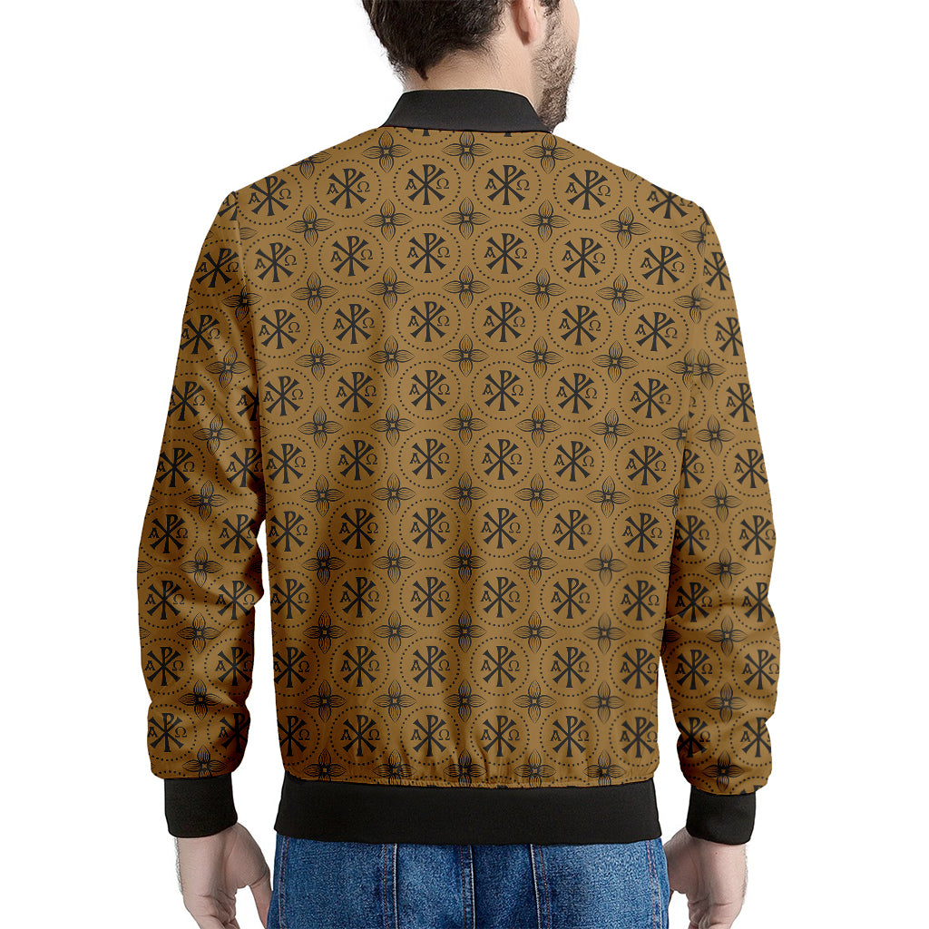 Gold And Black Orthodox Pattern Print Men's Bomber Jacket