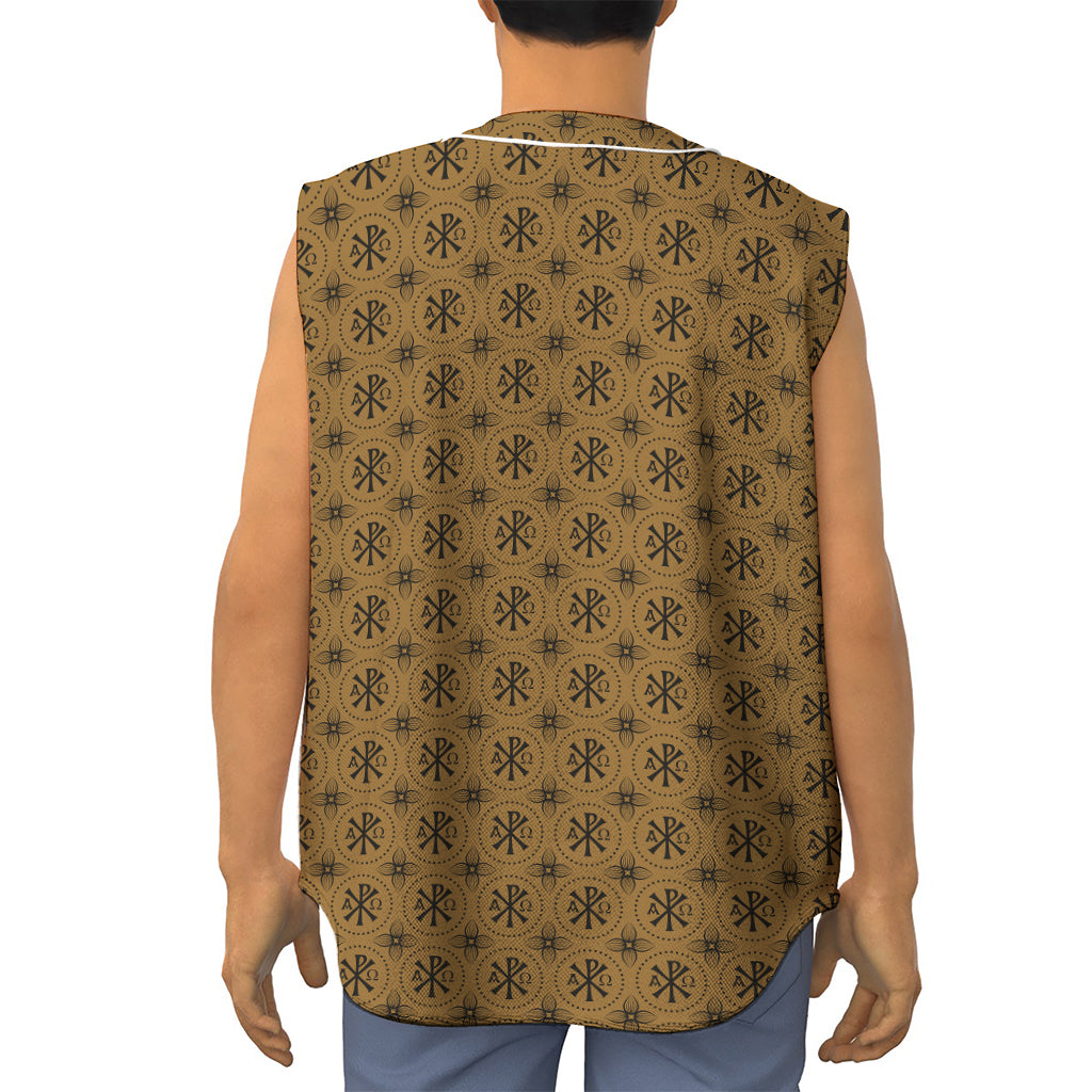 Gold And Black Orthodox Pattern Print Sleeveless Baseball Jersey