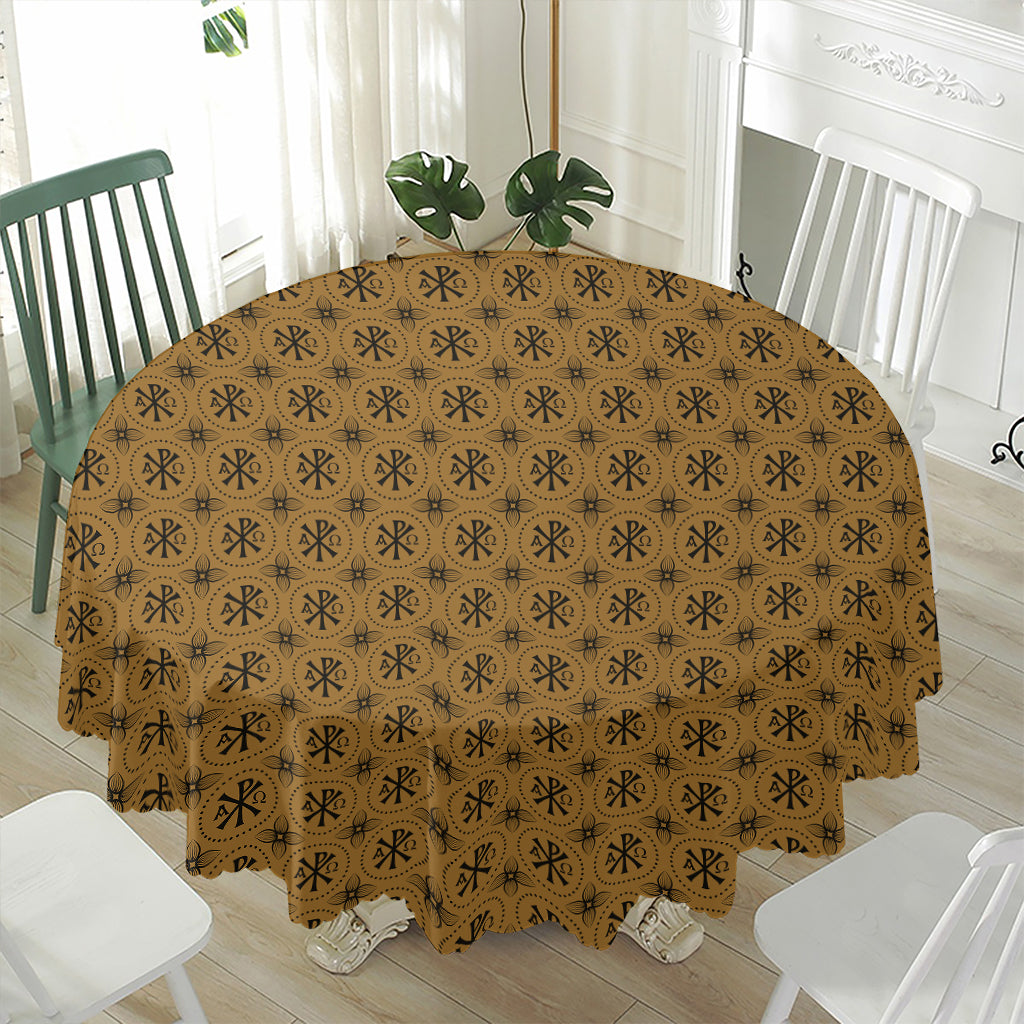 Gold And Black Orthodox Pattern Print Waterproof Round Tablecloth
