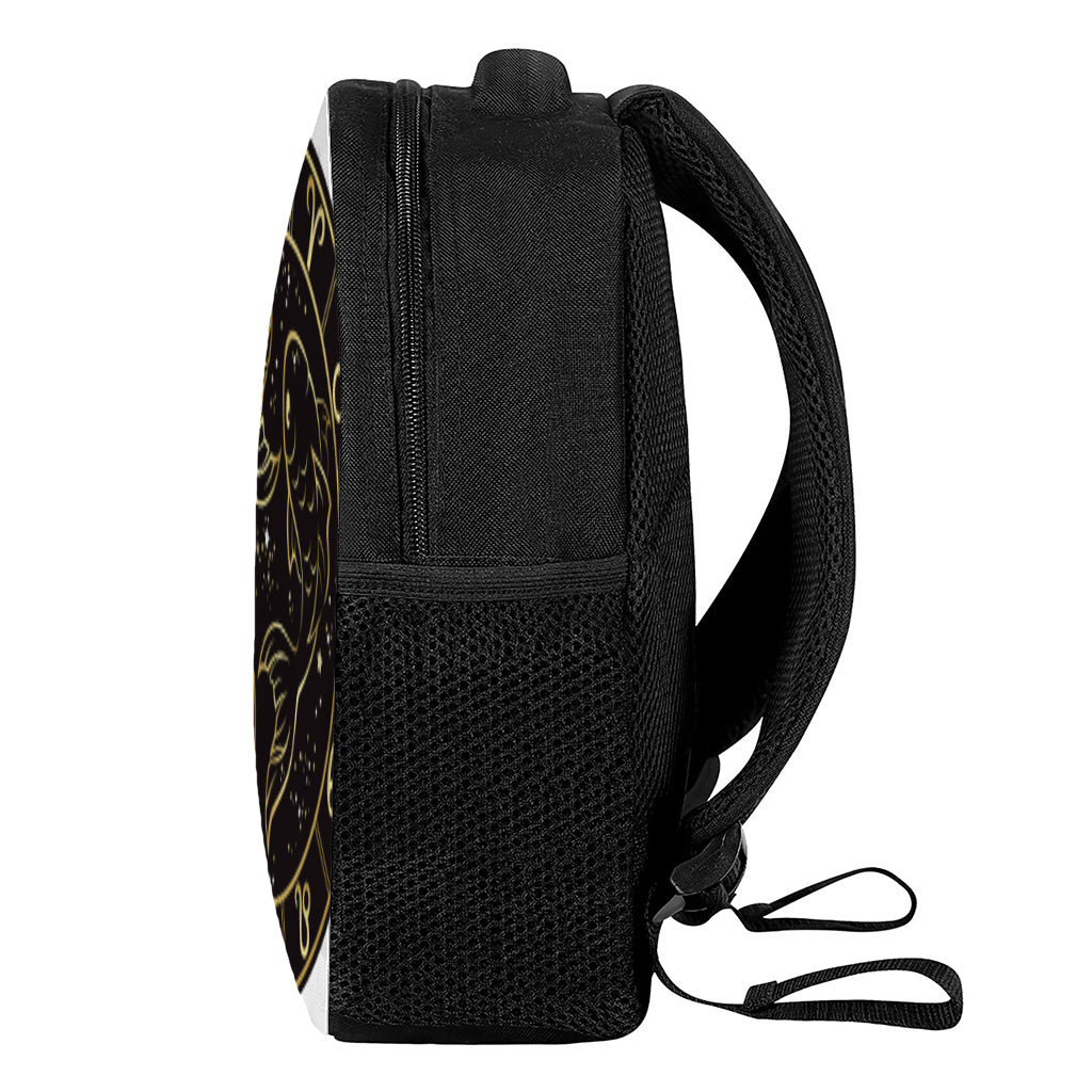 Gold And Black Pisces Sign Print Casual Backpack