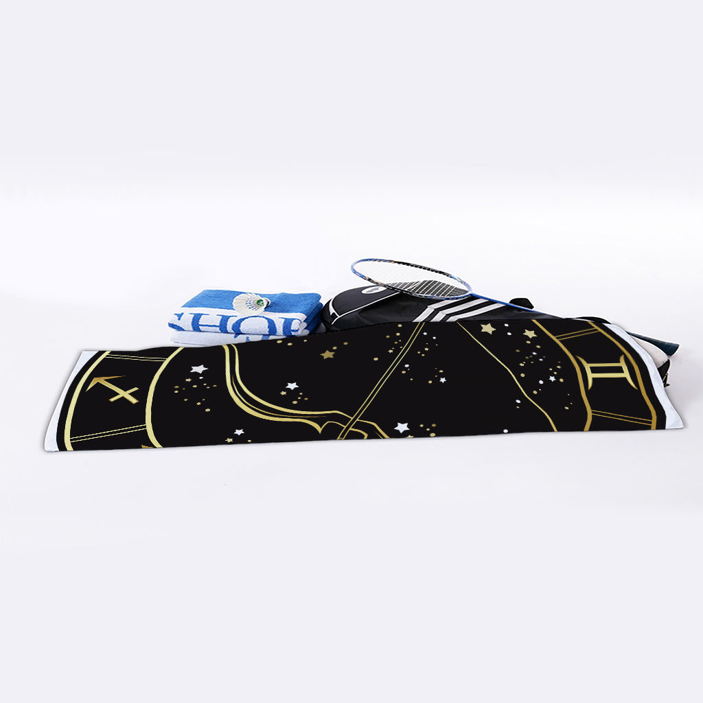Gold And Black Sagittarius Sign Print Sports Towel