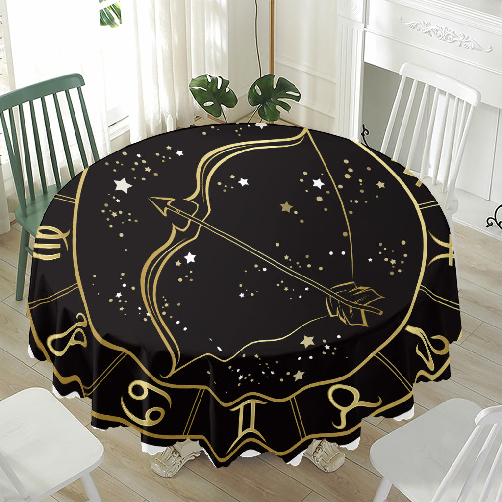 Gold And Black Sagittarius Sign Print Waterproof Round Tablecloth