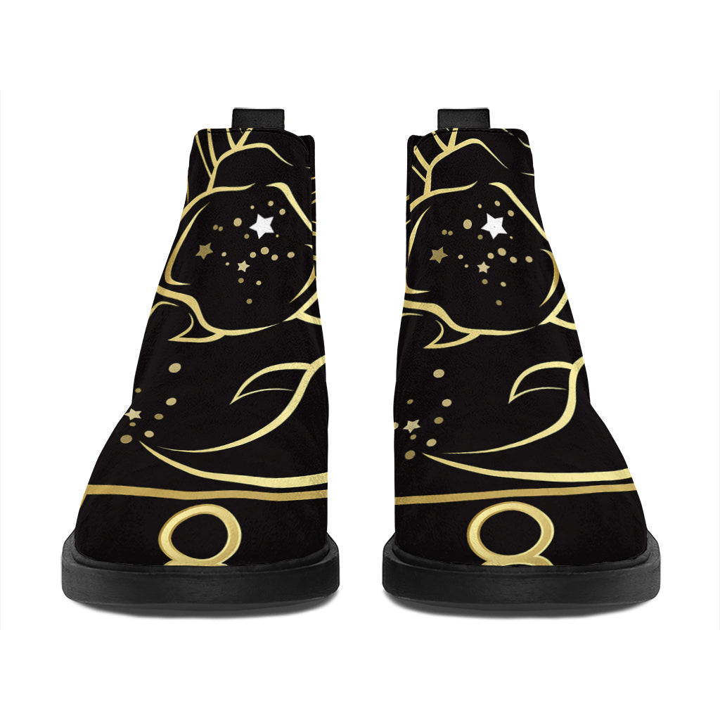 Gold And Black Scorpio Sign Print Flat Ankle Boots