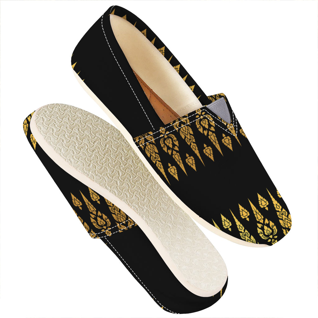 Gold And Black Thai Pattern Print Casual Shoes