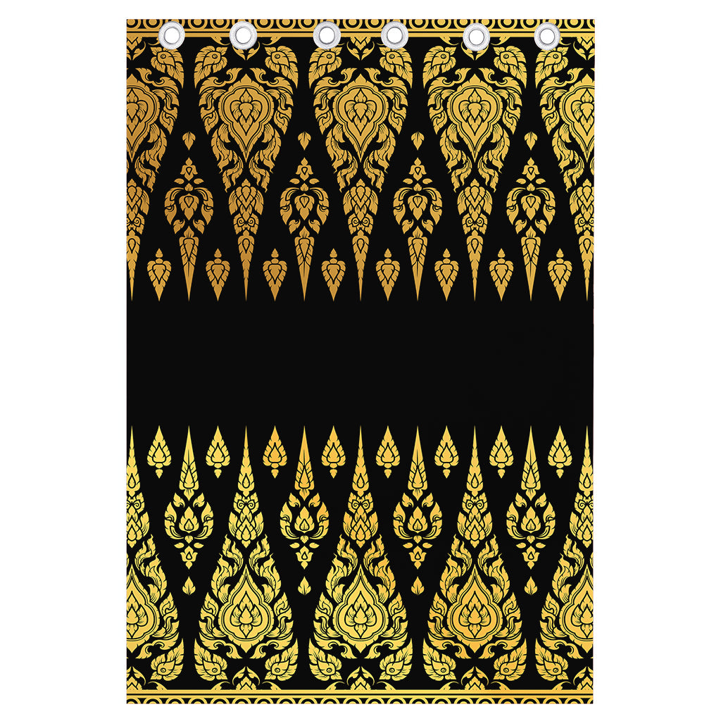Gold And Black Thai Pattern Print Curtain