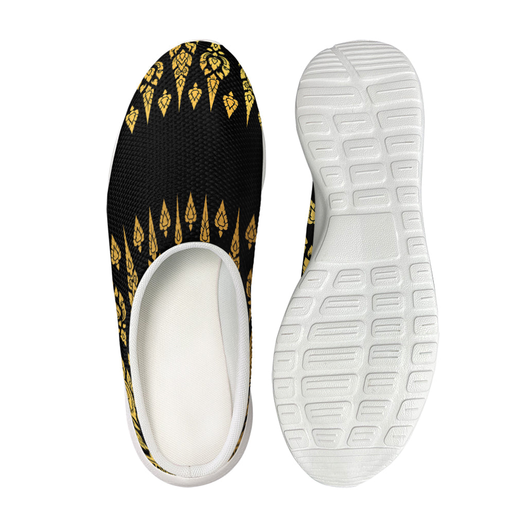 Gold And Black Thai Pattern Print Mesh Casual Shoes