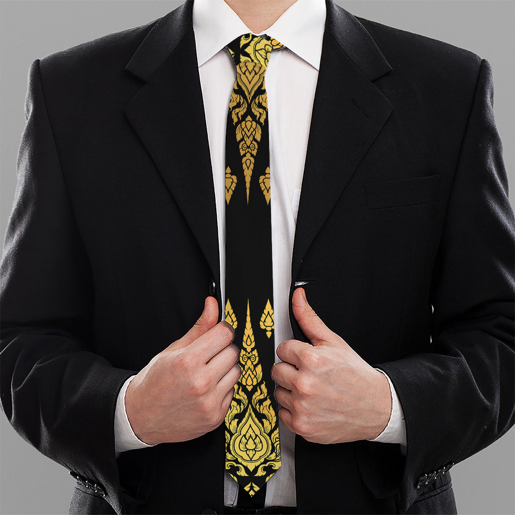 Gold And Black Thai Pattern Print Necktie