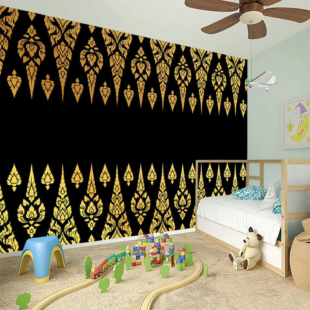 Gold And Black Thai Pattern Print Wall Sticker