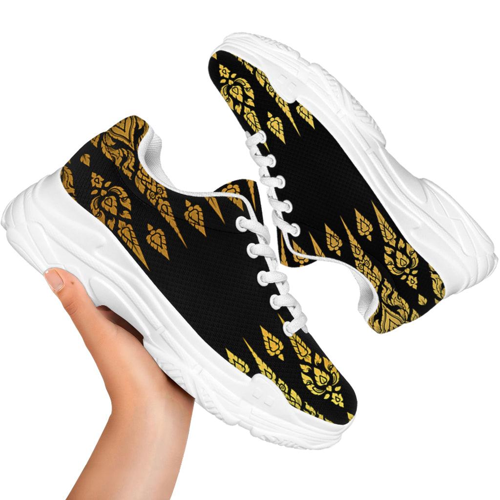 Gold And Black Thai Pattern Print White Chunky Shoes
