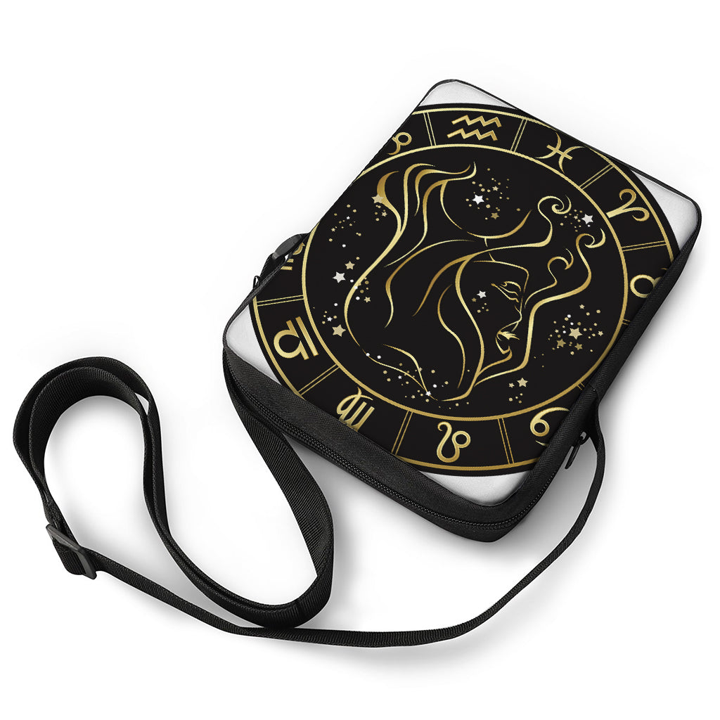 Gold And Black Virgo Sign Print Rectangular Crossbody Bag
