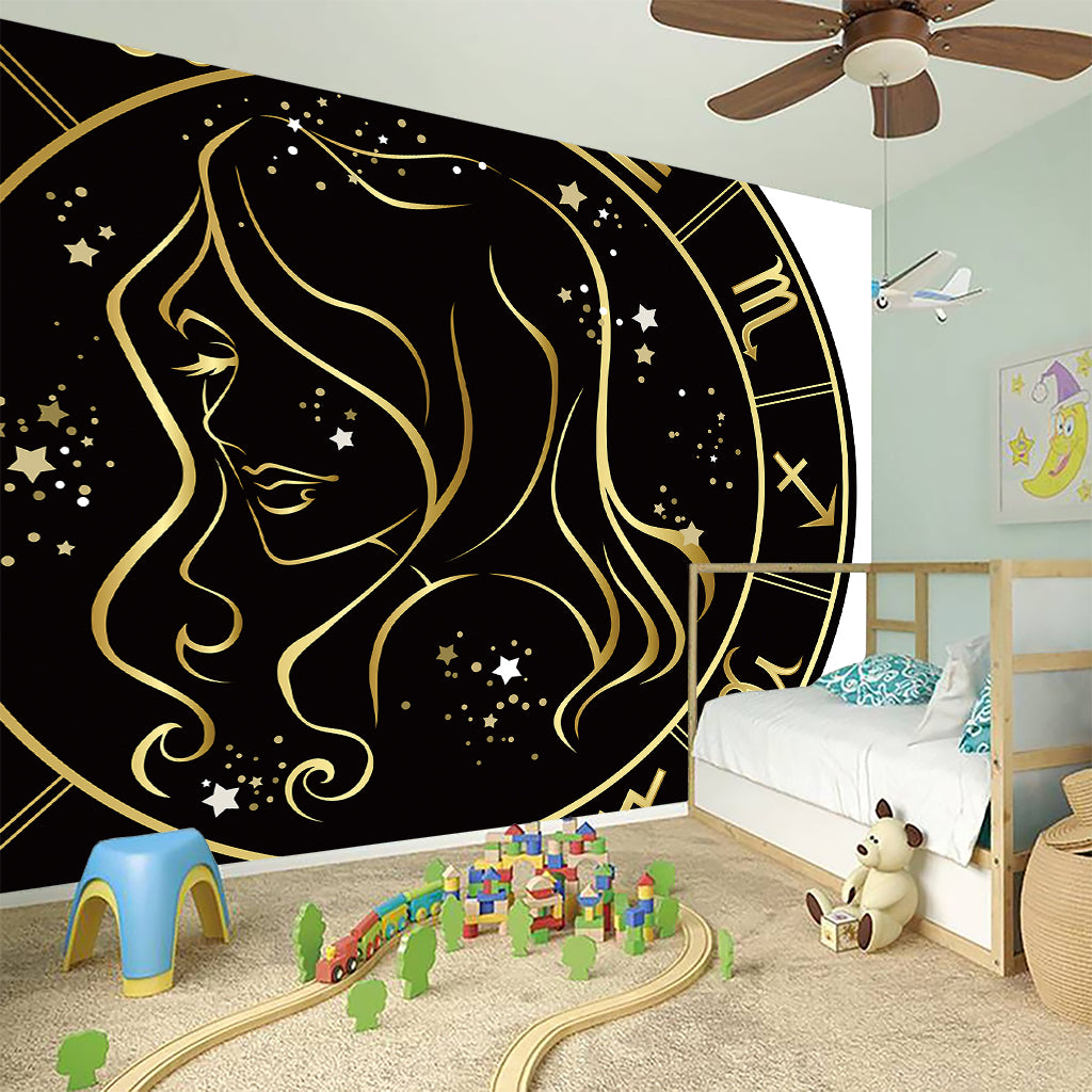 Gold And Black Virgo Sign Print Wall Sticker