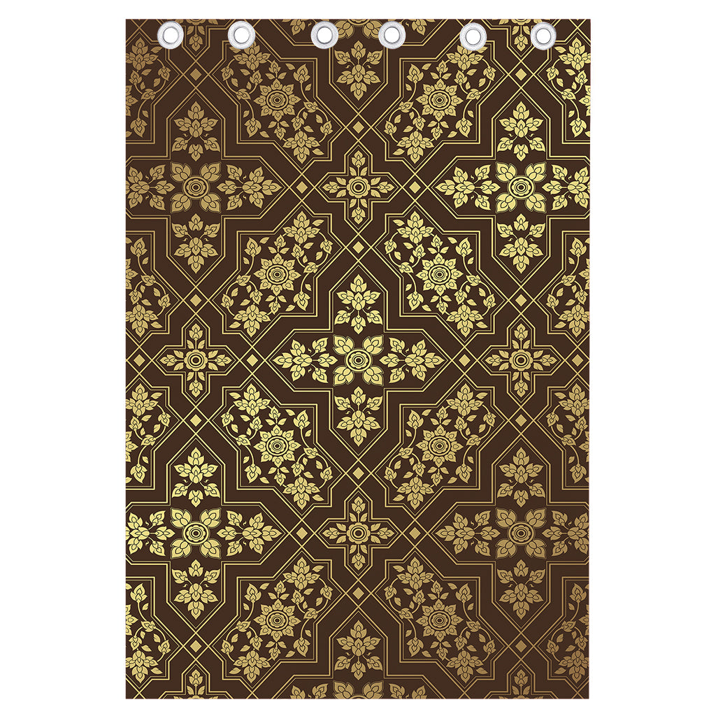 Gold And Brown Thai Pattern Print Curtain