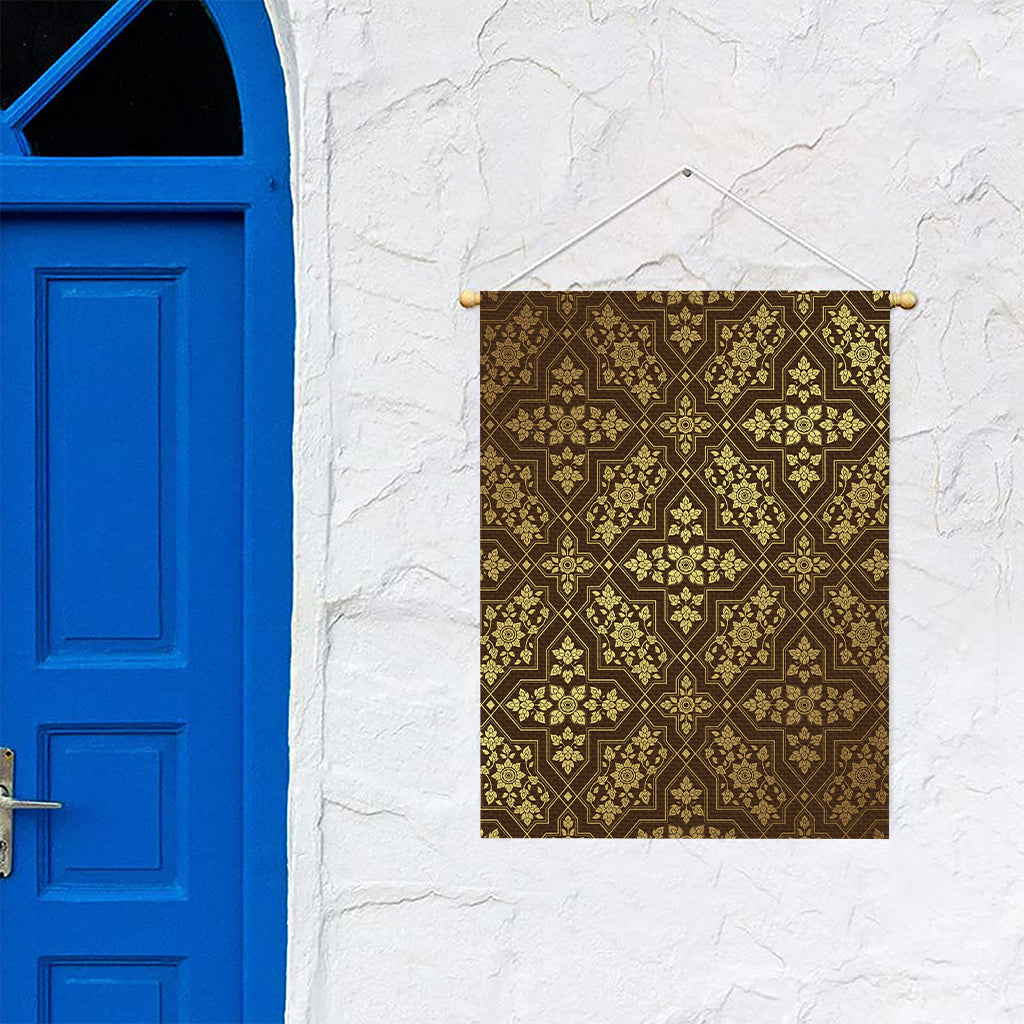 Gold And Brown Thai Pattern Print Garden Flag