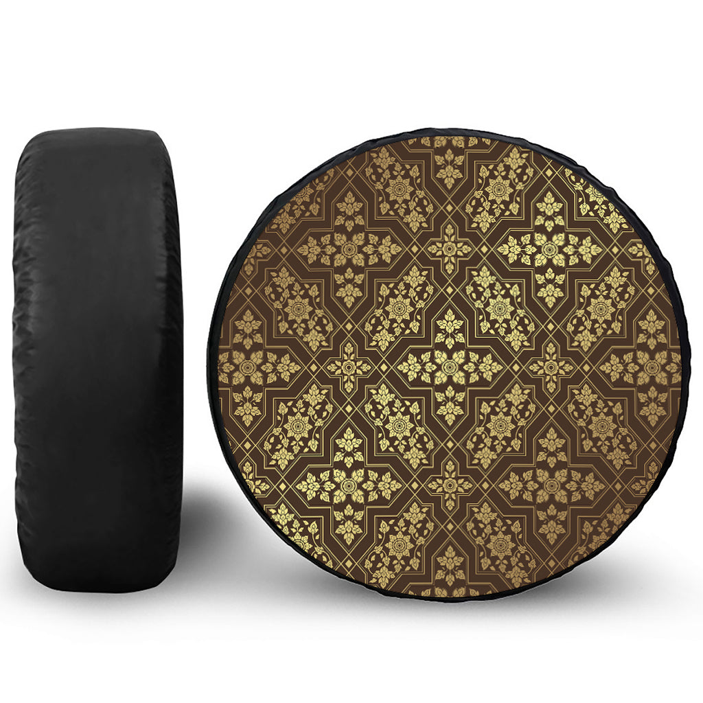 Gold And Brown Thai Pattern Print Tire Cover