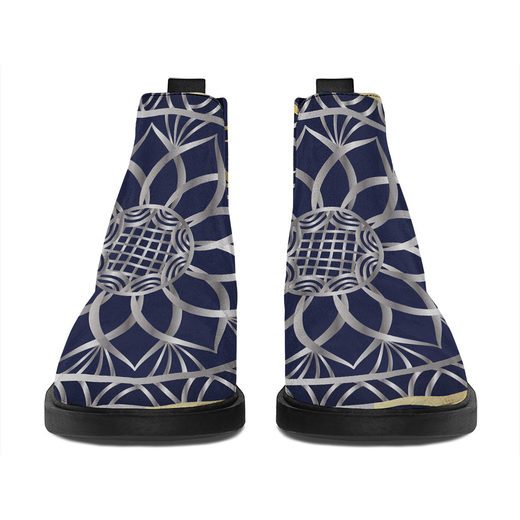 Gold And Grey Yin Yang Flower Print Flat Ankle Boots