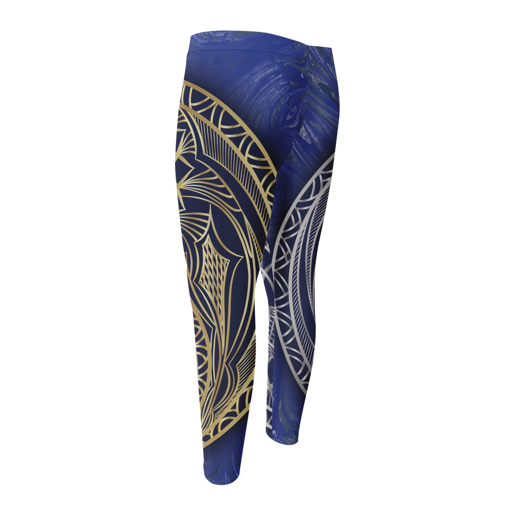 Gold And Grey Yin Yang Flower Print Men's Compression Pants