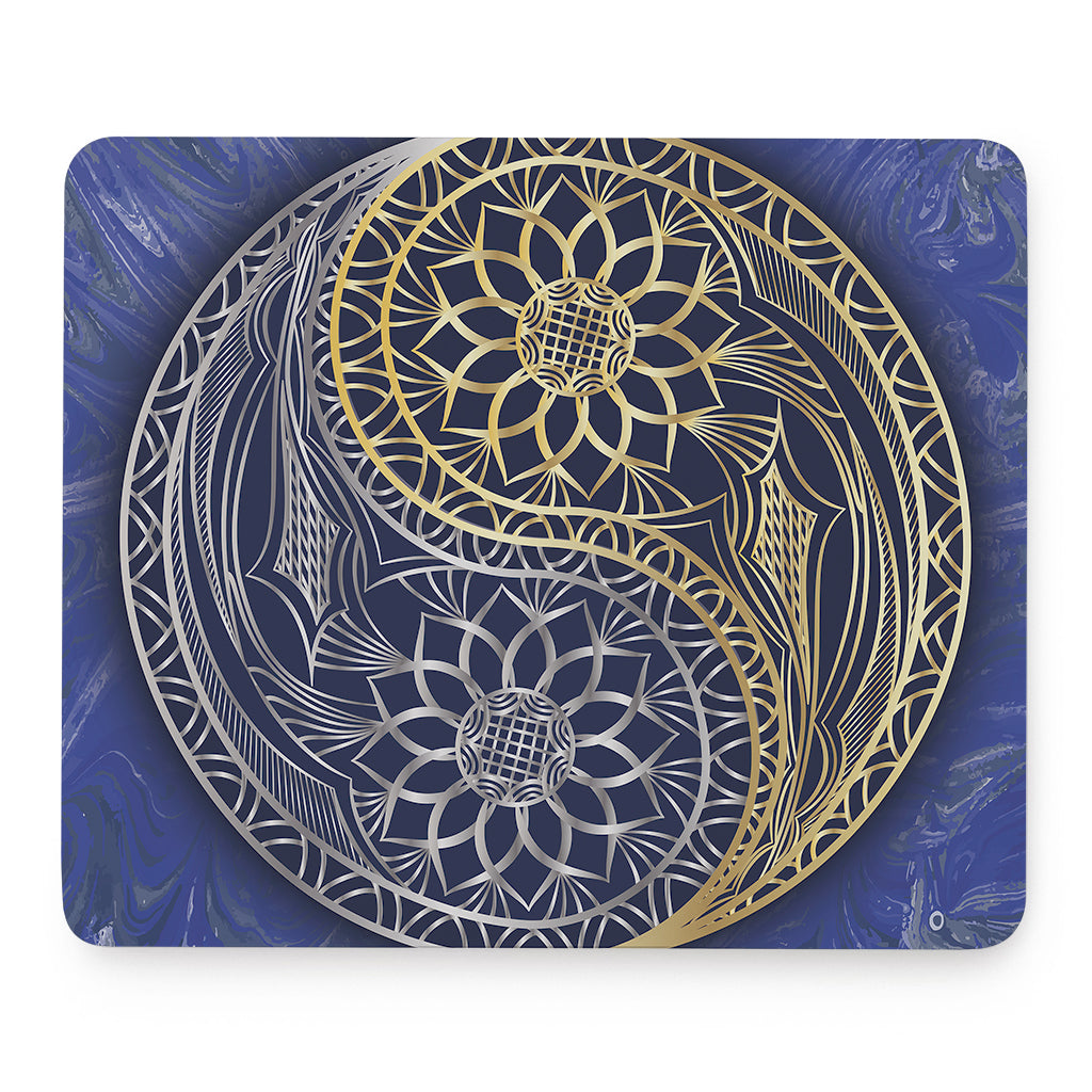 Gold And Grey Yin Yang Flower Print Mouse Pad