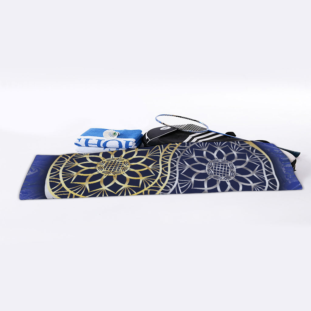 Gold And Grey Yin Yang Flower Print Sports Towel