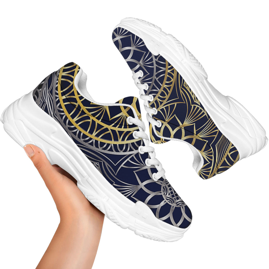 Gold And Grey Yin Yang Flower Print White Chunky Shoes