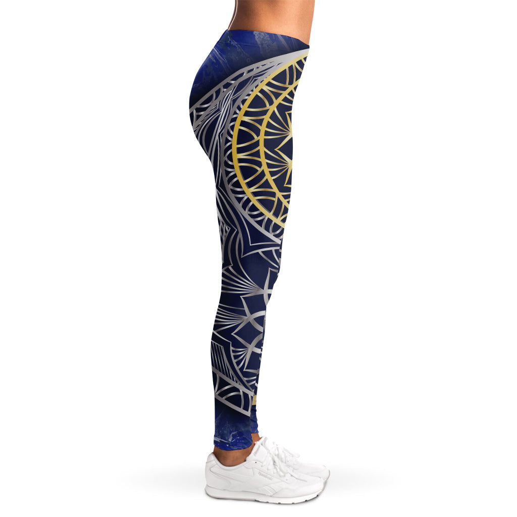 Gold And Grey Yin Yang Flower Print Women's Leggings