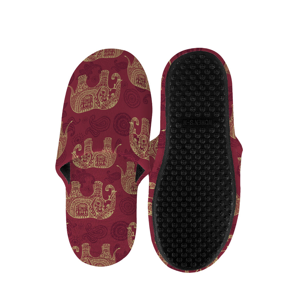 Gold And Red Boho Elephant Print Slippers