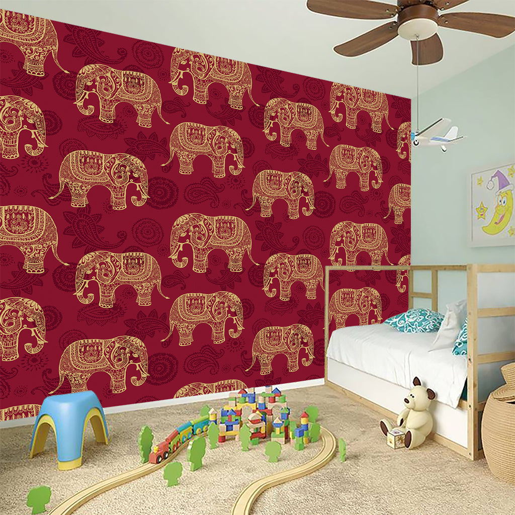 Gold And Red Boho Elephant Print Wall Sticker