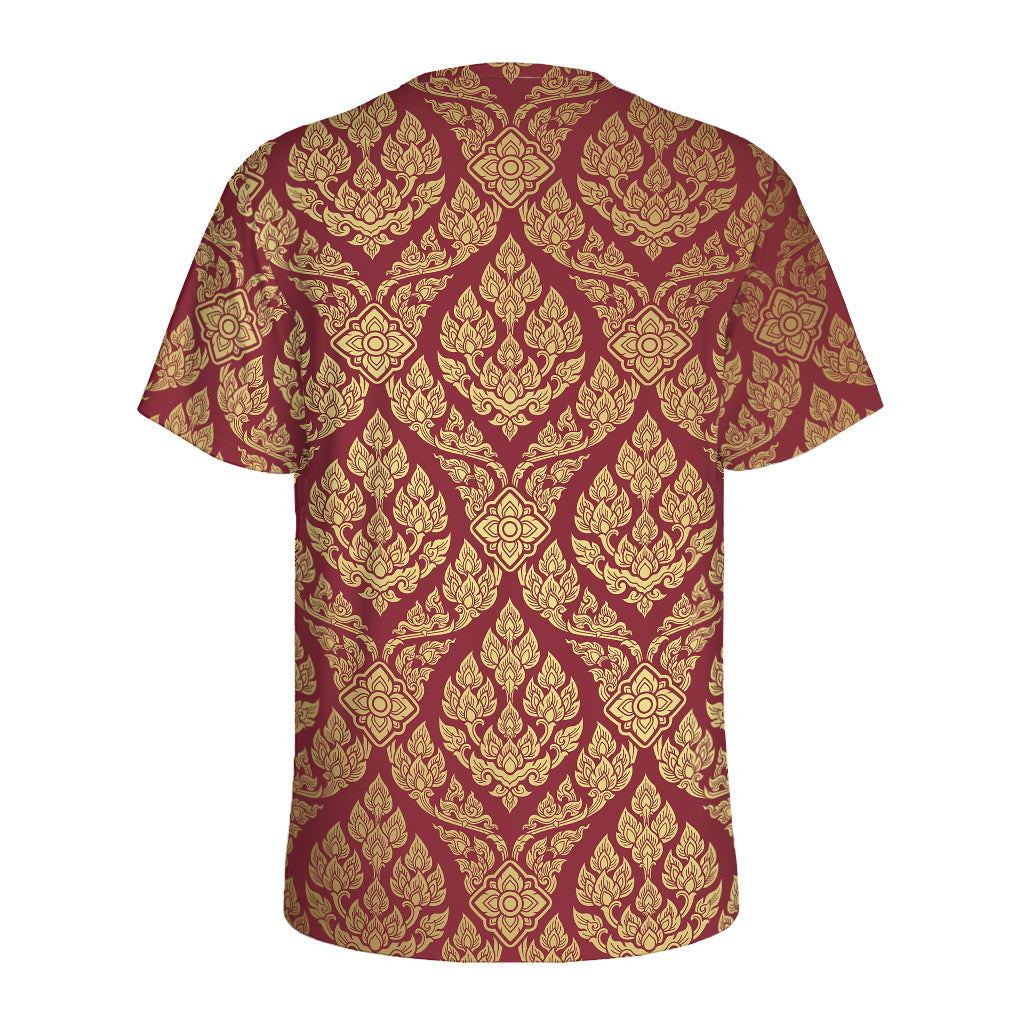 Gold And Red Thai Pattern Print Men's Sports T-Shirt