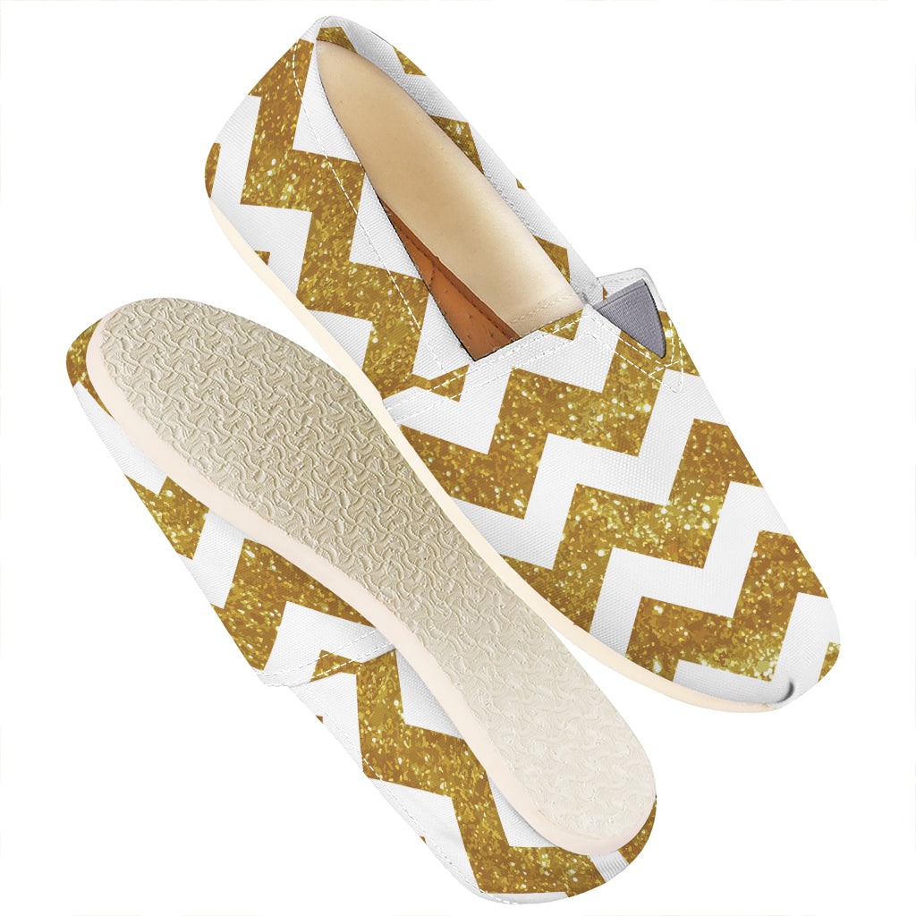 Gold And White Chevron Pattern Print Casual Shoes