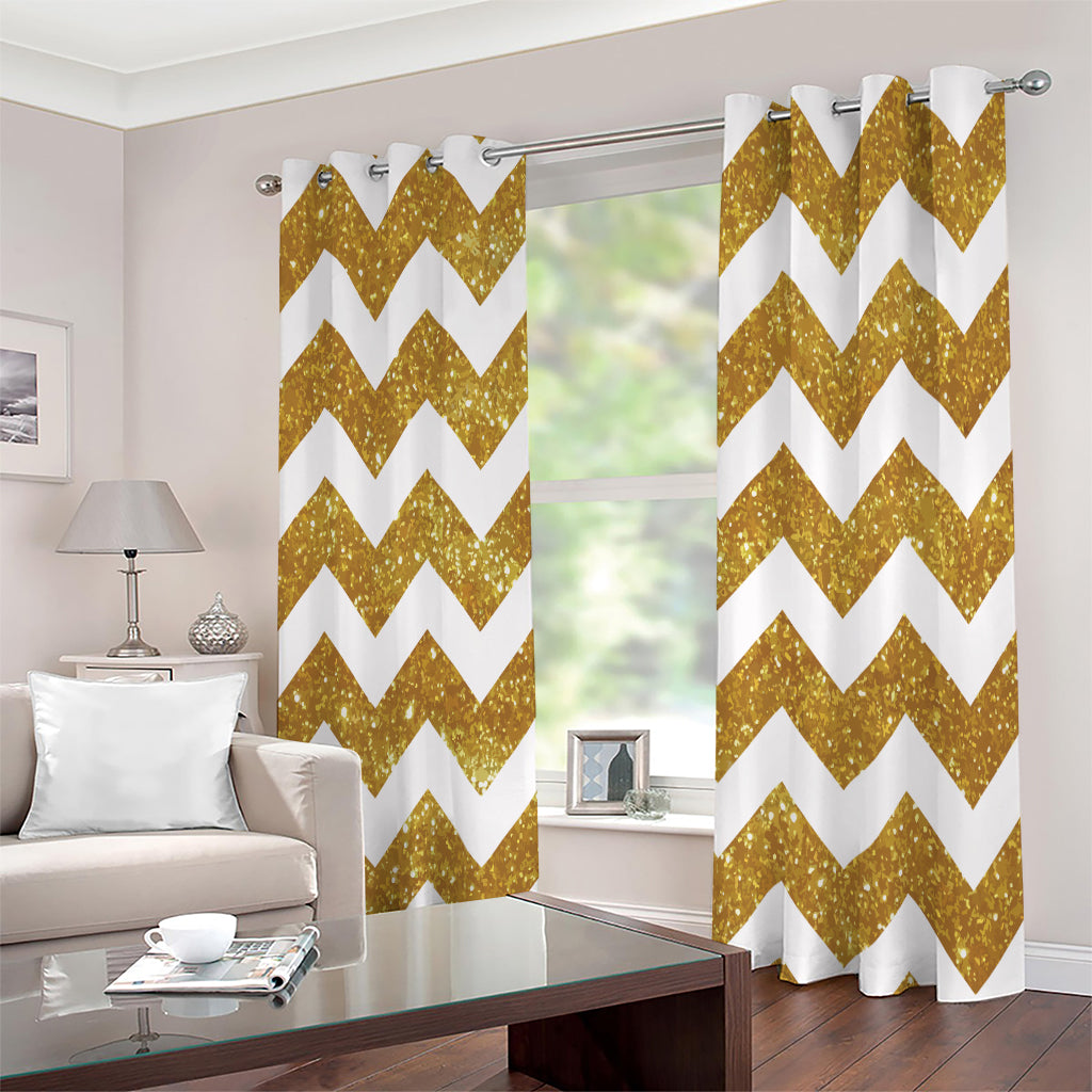 Gold And White Chevron Pattern Print Extra Wide Grommet Curtains