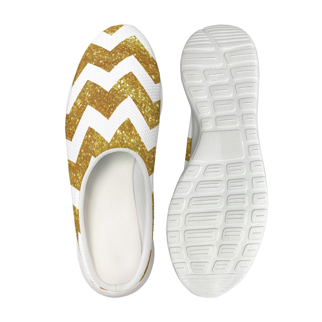 Gold And White Chevron Pattern Print Mesh Casual Shoes