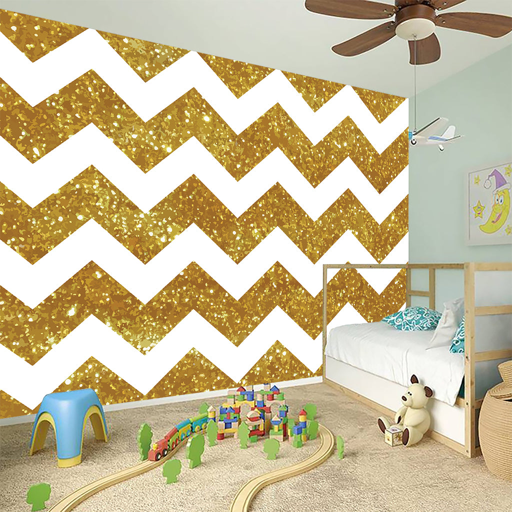 Gold And White Chevron Pattern Print Wall Sticker