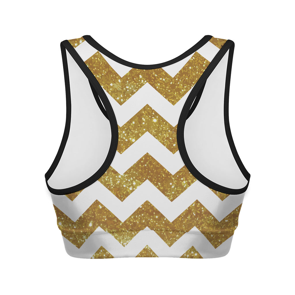 Gold And White Chevron Pattern Print Women's Sports Bra