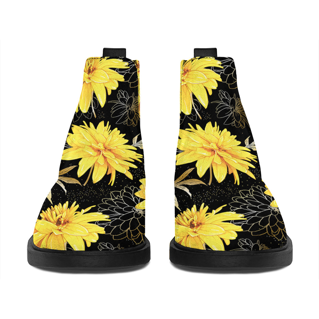 Gold And Yellow Floral Print Flat Ankle Boots