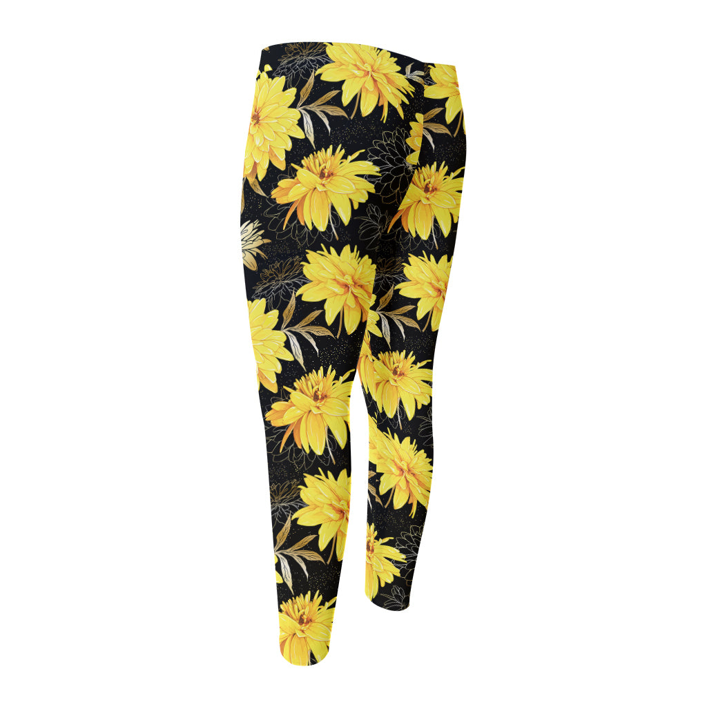 Gold And Yellow Floral Print Men's Compression Pants
