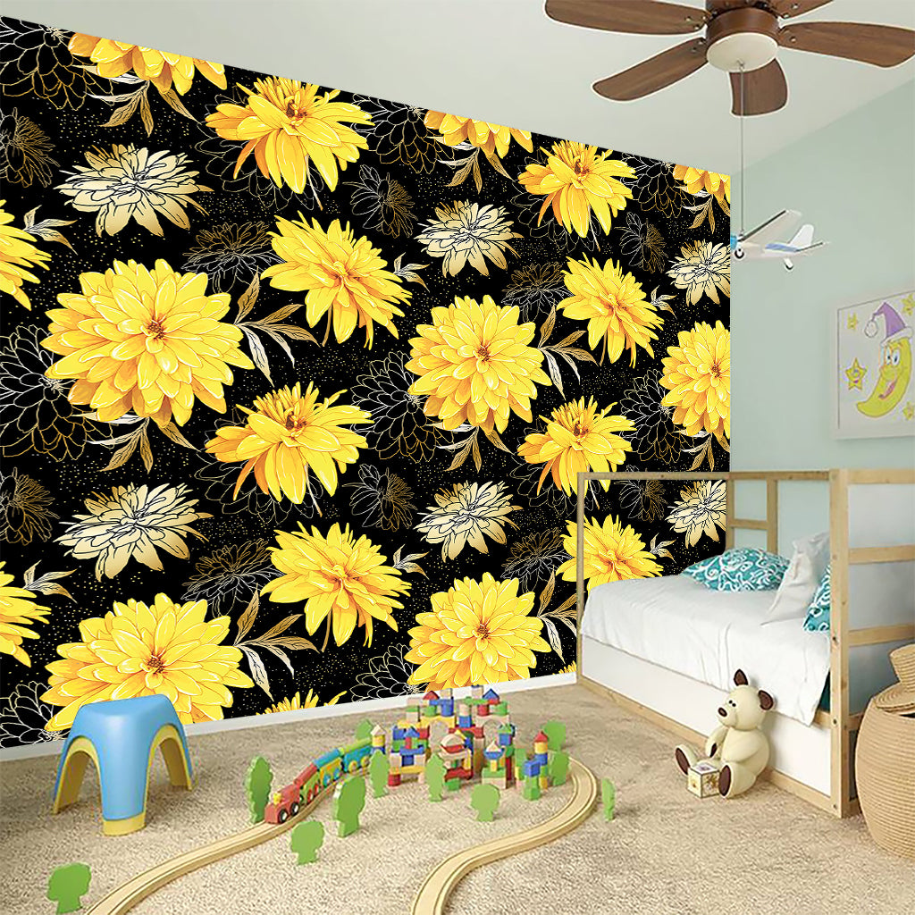 Gold And Yellow Floral Print Wall Sticker