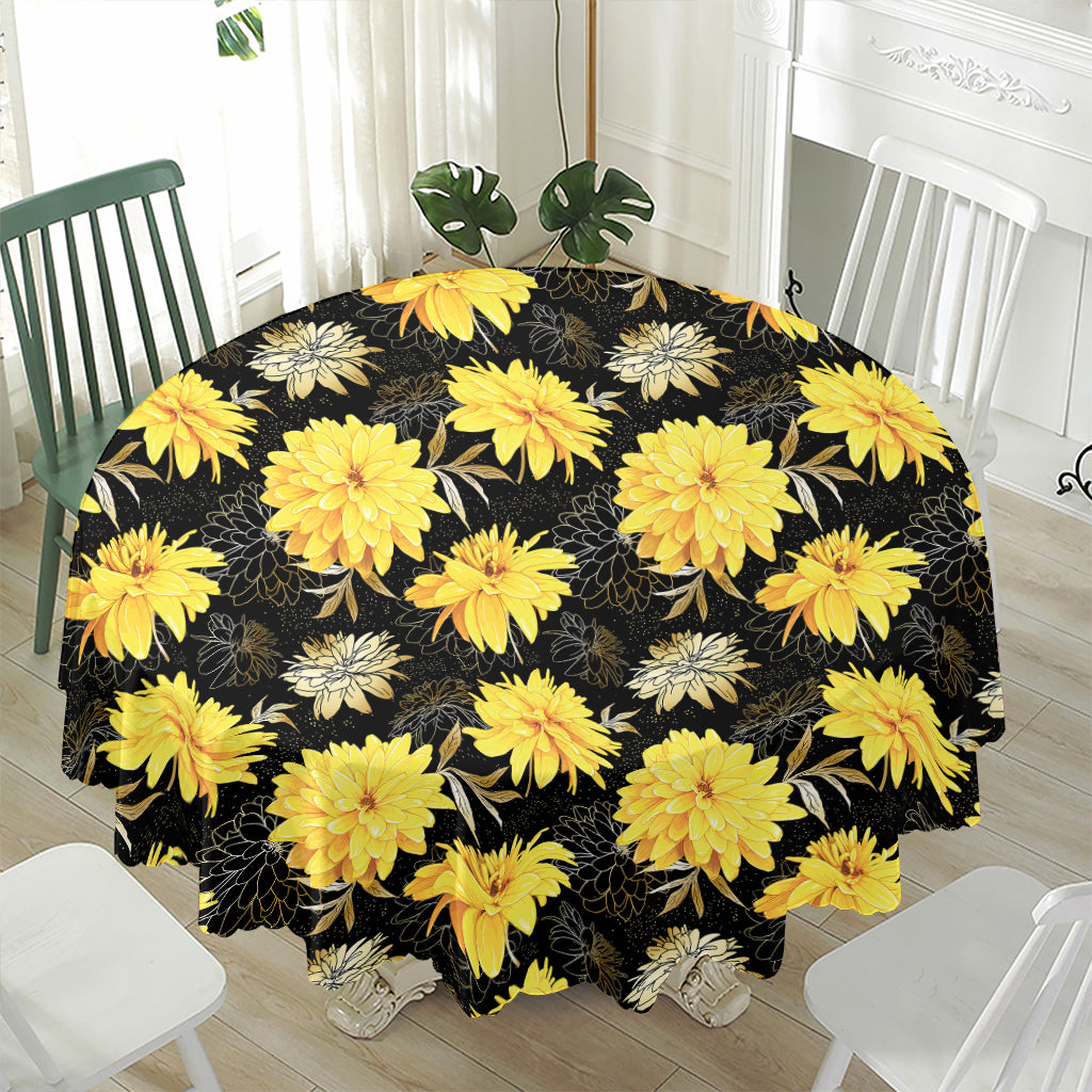 Gold And Yellow Floral Print Waterproof Round Tablecloth
